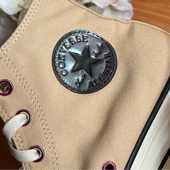 NEW Womens Size 9.5 Custom Converse Lift OX High Top Platform Tan Canvas Shos - Picture 5 of 10